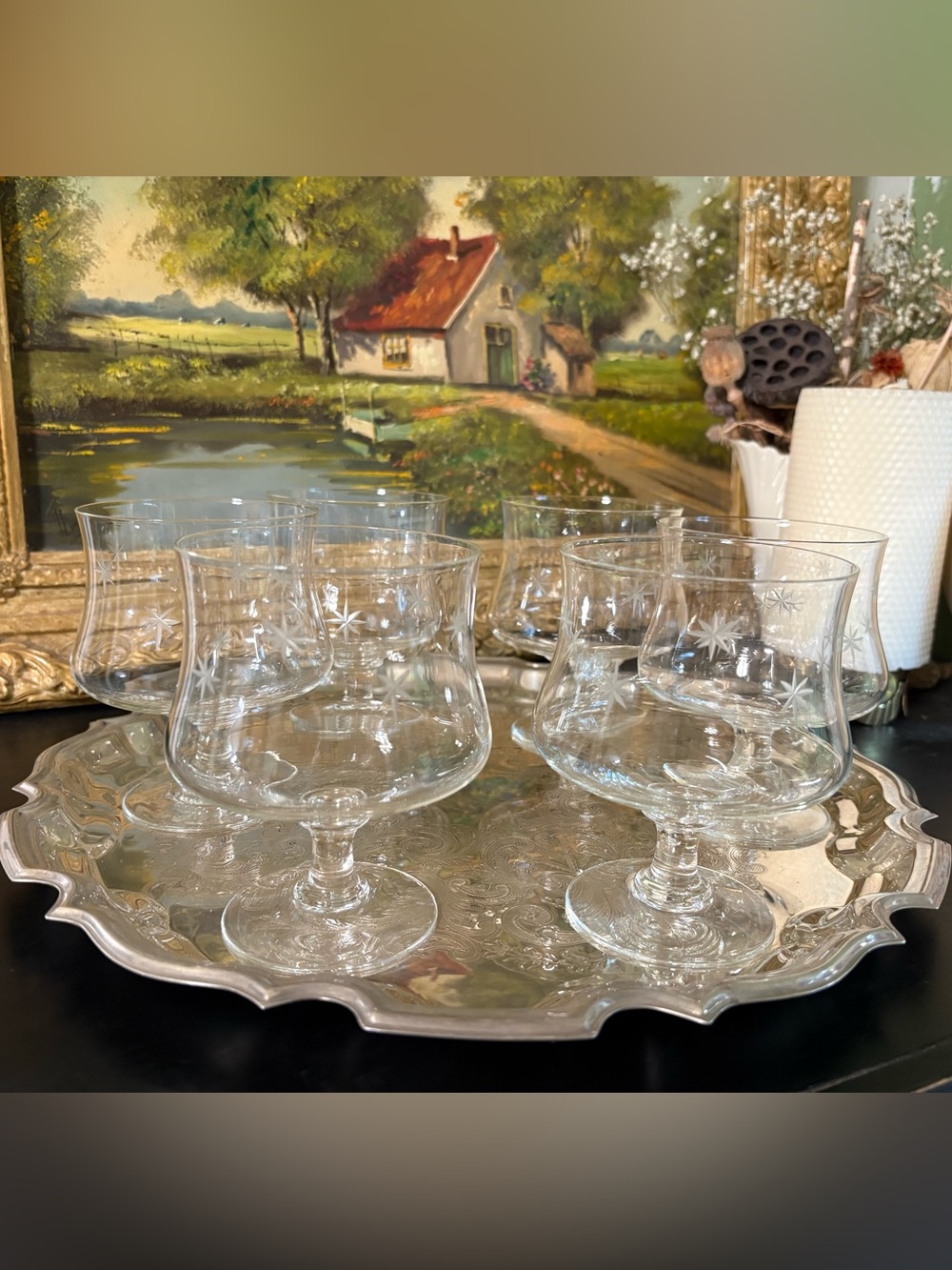 Set of 6 VTG Clear Atomic Starburst Glass Shrimp Cocktail Chiller/ 12oz Stemware